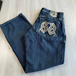 LIKE NEW! EXPRESS JEANS - BLAKE LOOSE BOOT CUT THICK STITCHED ROCKER JEANS